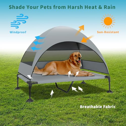 Grey Raised Outdoor Dog Cot with Removable Canopy A13199