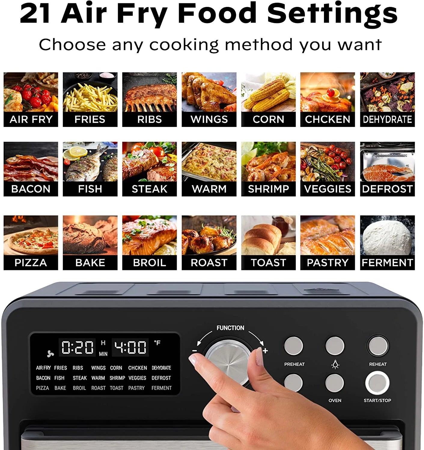 16 Quart 21-in-1 Air Fryer Toaster Oven Combo, 1600W, Black S379