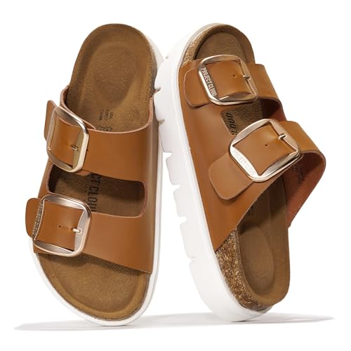 Genuine Leather Platform Sandals with Memory Foam Insole D409