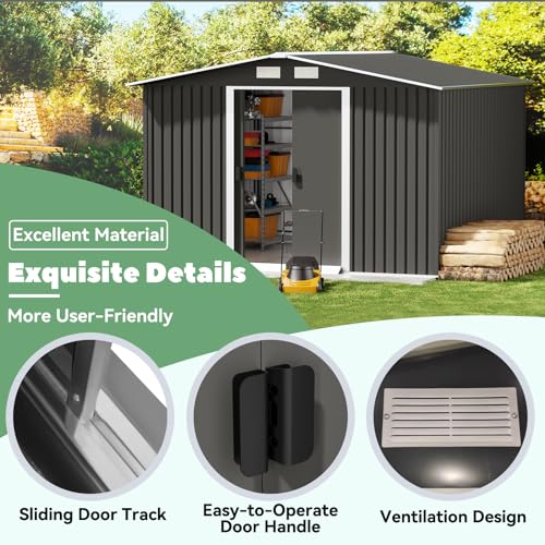 Gray Metal Outdoor Storage Shed with Double Sliding Door L759