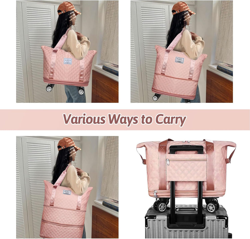 Pink Rolling Duffle Bag with Wheels and Handle Y9443