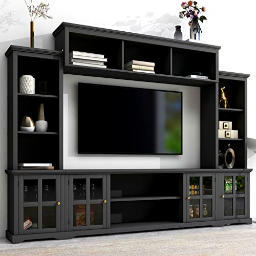 White TV Stand with Storage Bridge and Glass Door Cabinet X2391