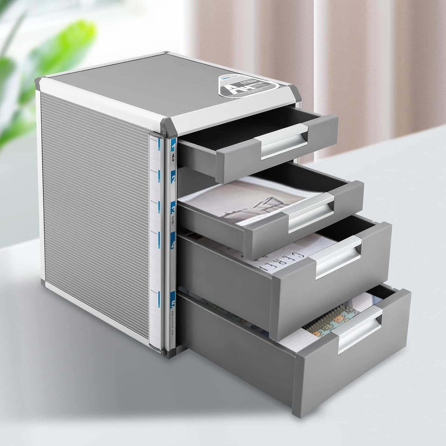 Grey 5 Layers Desktop Drawer Organizer with Lock Y281