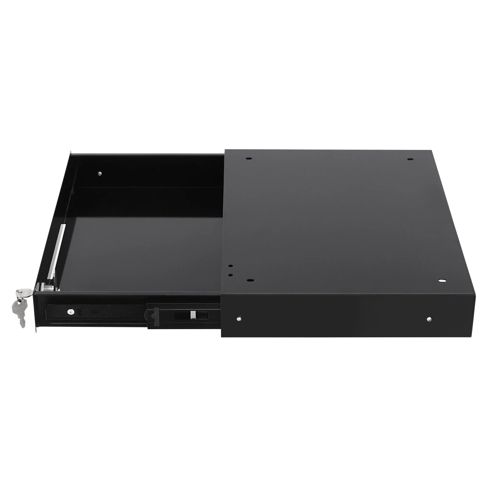 Black Rectangular Under Desk Mounted Iron Drawer Storage with Keys E40411