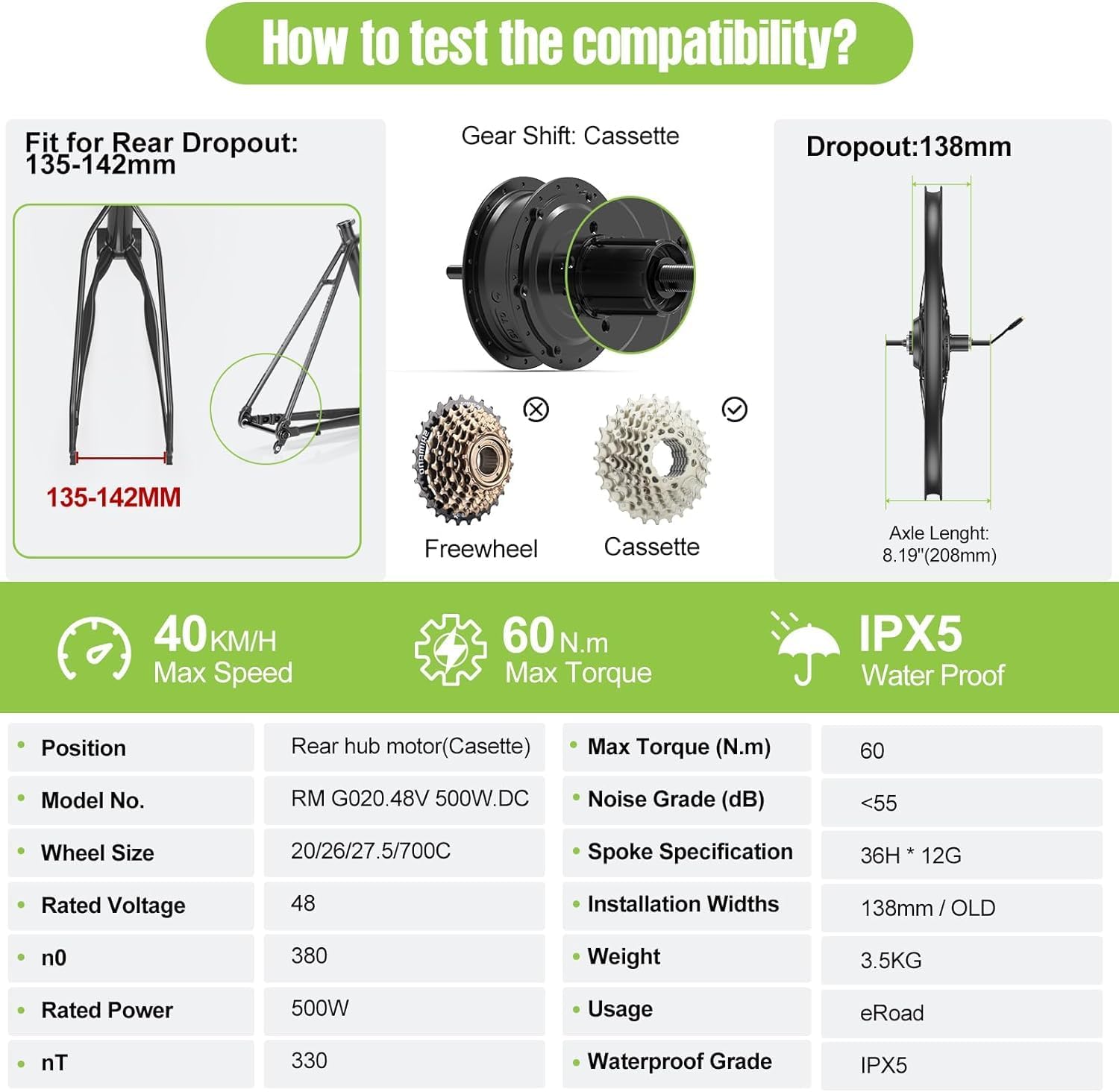 48V 500W Rear Hub Motor Kit Electric Bicycle Conversion Kit 26" Wheel with 860C Display E61370
