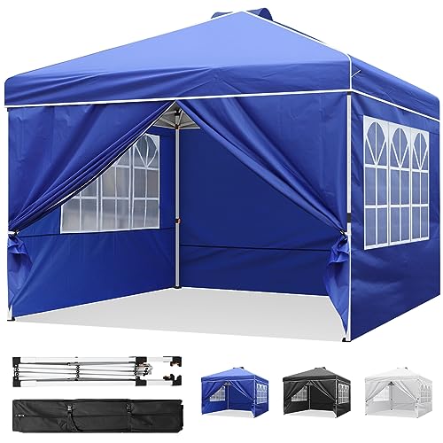 Blue 10x10 Pop Up Canopy Tent with Removable Sidewalls and Mesh Windows W260