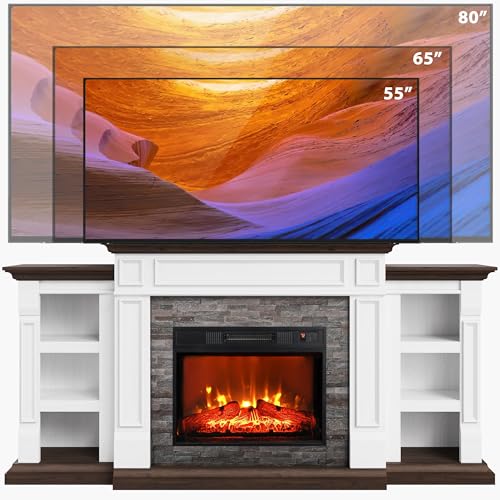 Electric Fireplace with Mantel, TV Stand, Realistic Stacked Stone Surround with Remote Control A93550