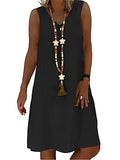 Women's Casual Summer Cotton Linen Midi Dress V Neck Sleeveless Shift Dress I2300