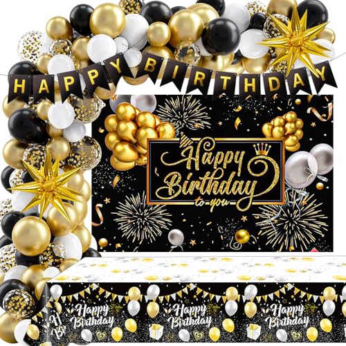 121PCS Happy Birthday Party Supplies Including Backdrop, Balloon Arch Kit, Tablecloth, Banner E6575