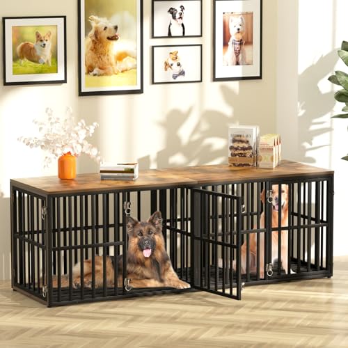 Black 76" Wooden Double Dog Crate with 4 Doors C27963