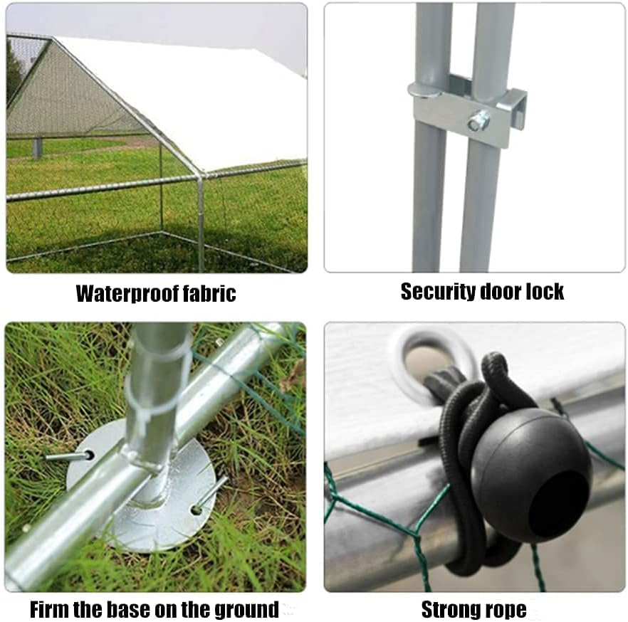 Metal Chicken Coop Cage with Waterproof Roof Shade Cover Large Chicken Run Coop Hen House Rabbit Cage Backyard Poultry Enclosure with Lockable Doors F448137