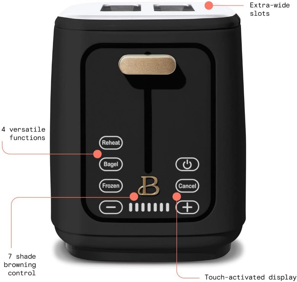 2 Slice Touchscreen Toaster Black Sesame Z541
