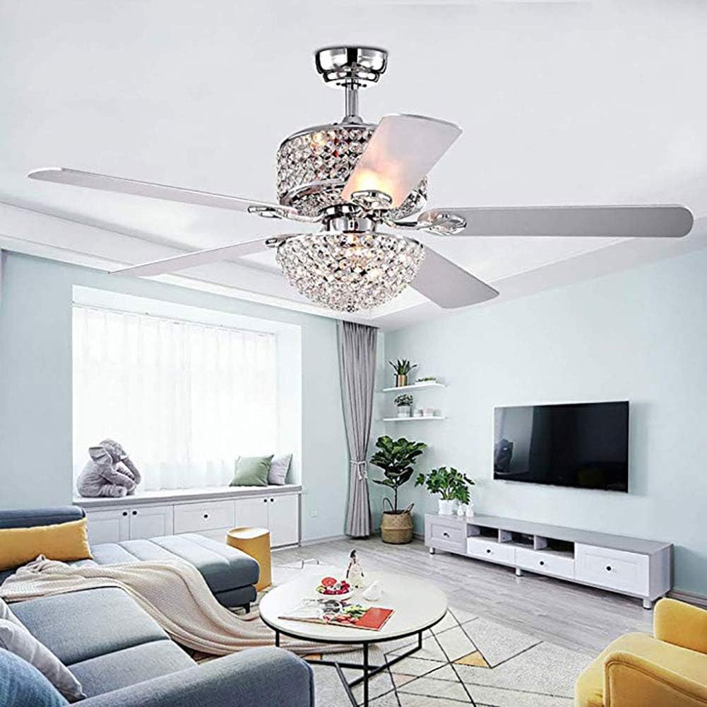 Silver Crystal Ceiling Fan with Light and Remote 5 Blades K7109