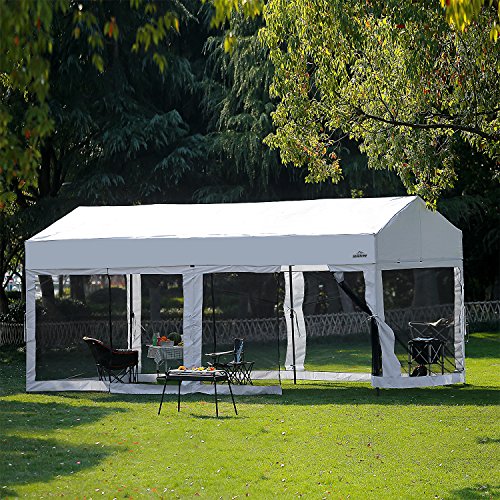 10 Foot by 20 Foot White Rectangular Pop Up Canopy with Removable Sidewalls and Wheeled Carry Bag Y190378