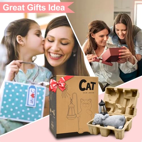 Solar Garden Statue Cat Figurine with Solar Lantern K16278