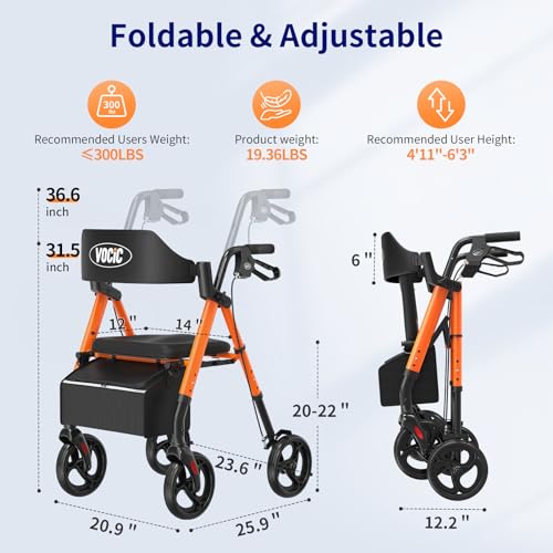 Inky Black Foldable Rollator Walker with Seat I765