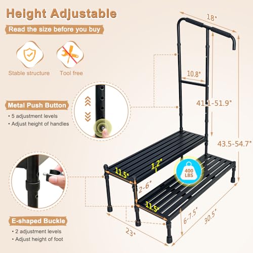 Two Step Stool with Handle Adjustable Wide Platform W663