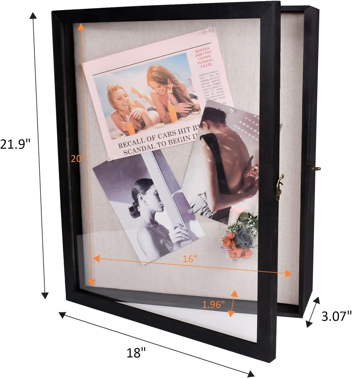 Black 16x20 Shadow Box Display Case with Door and Metal Lock N50384