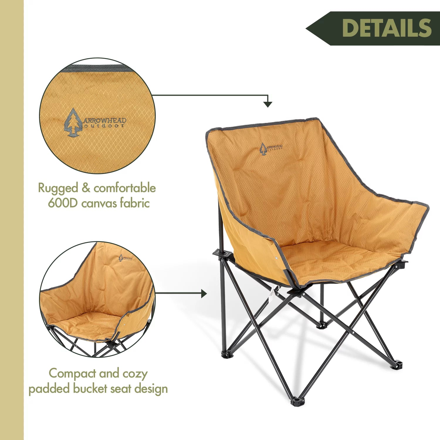 Tan Portable Folding Steel Frame Camping Chair with Carrying Bag T37425