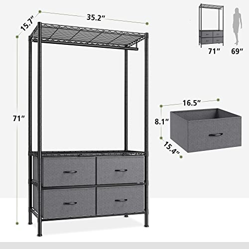 Black Heavy Duty Metal Clothes Rack with 4 Drawers A619