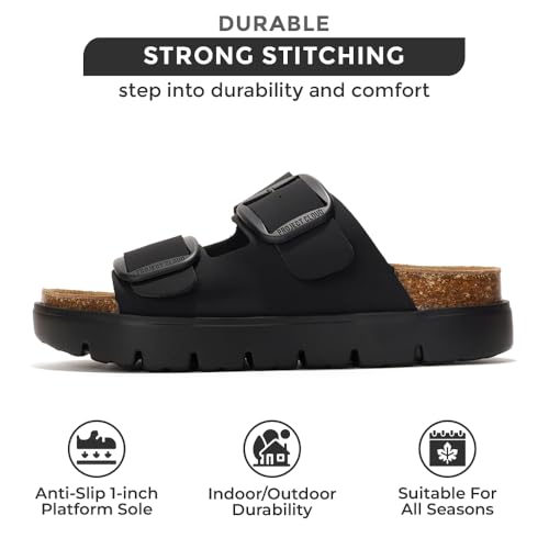 Genuine Leather Platform Sandals with Memory Foam Insole D409
