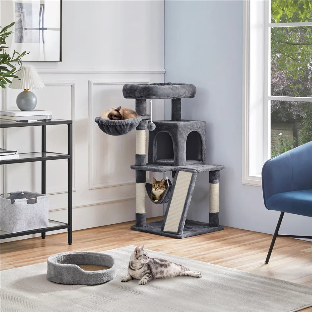 Dark Gray Cat Tree Tower with Condo Perch Platform Basket L291244