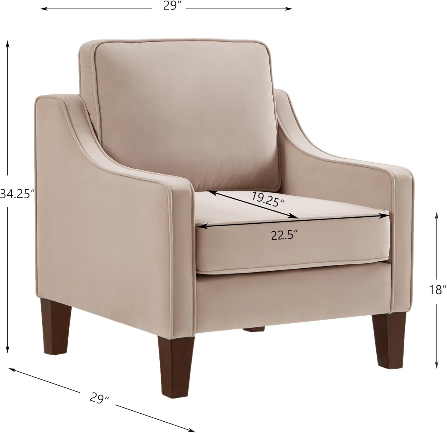 Taupe Velvet Accent Chair with Wooden Legs O731711
