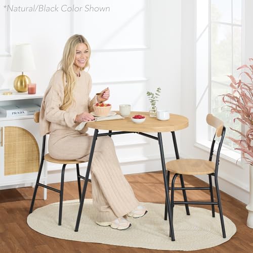 3-Piece Oval Dining Table Set with 2 Chairs, Metal Frame, Dark Brown/Black I101727