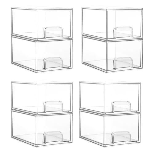 4 Pack Clear Stackable Plastic Storage Drawers C2418