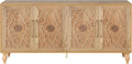 63" Carved Flower Door Large Storage Cabinet with Metal Handle (Natural Wood) E884966