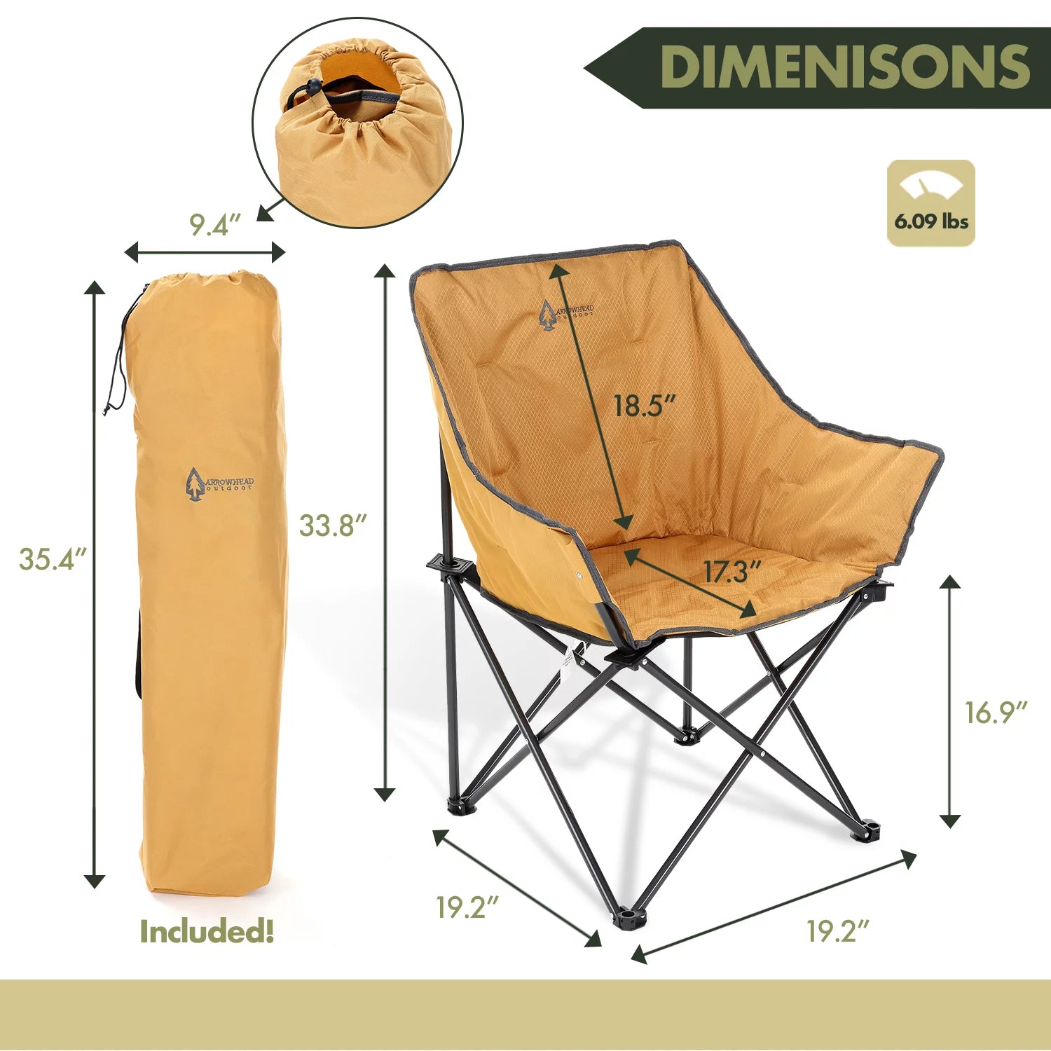 Tan Portable Folding Steel Frame Camping Chair with Carrying Bag T37425