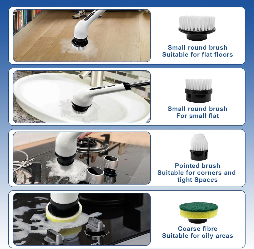 Cordless Electric Scrubber with 8 Replaceable Brush Heads D869