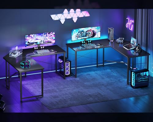 Black 51 inch L Shaped Gaming Desk with Carbon Fiber Surface L6875