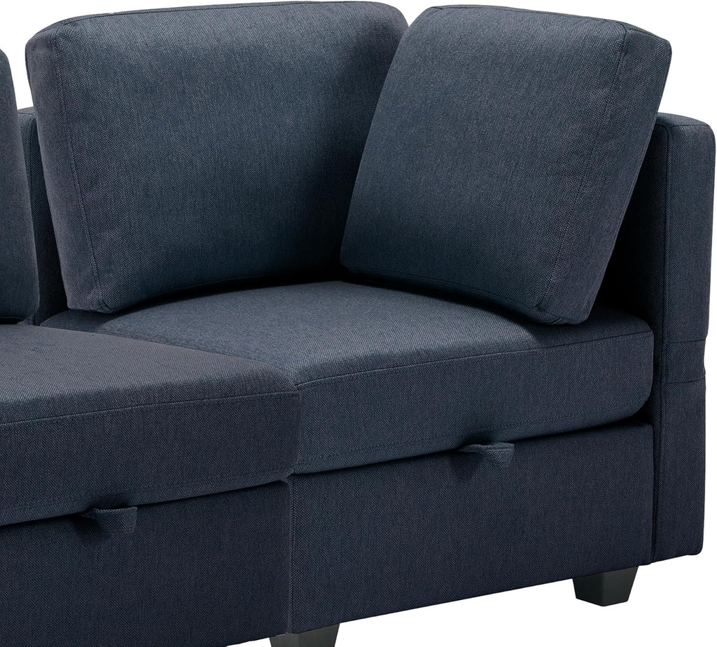 Blue 2 Seater Sectional Sofa with Ottoman and Storage X83854