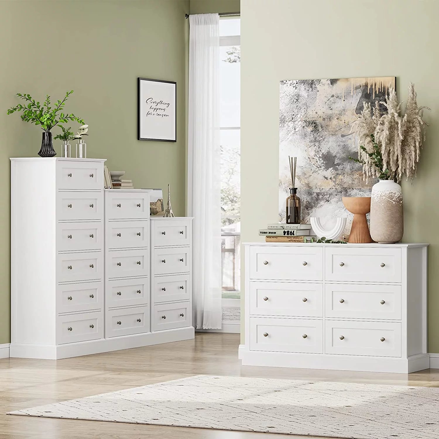 White 6 Drawer Double Dresser X7894
