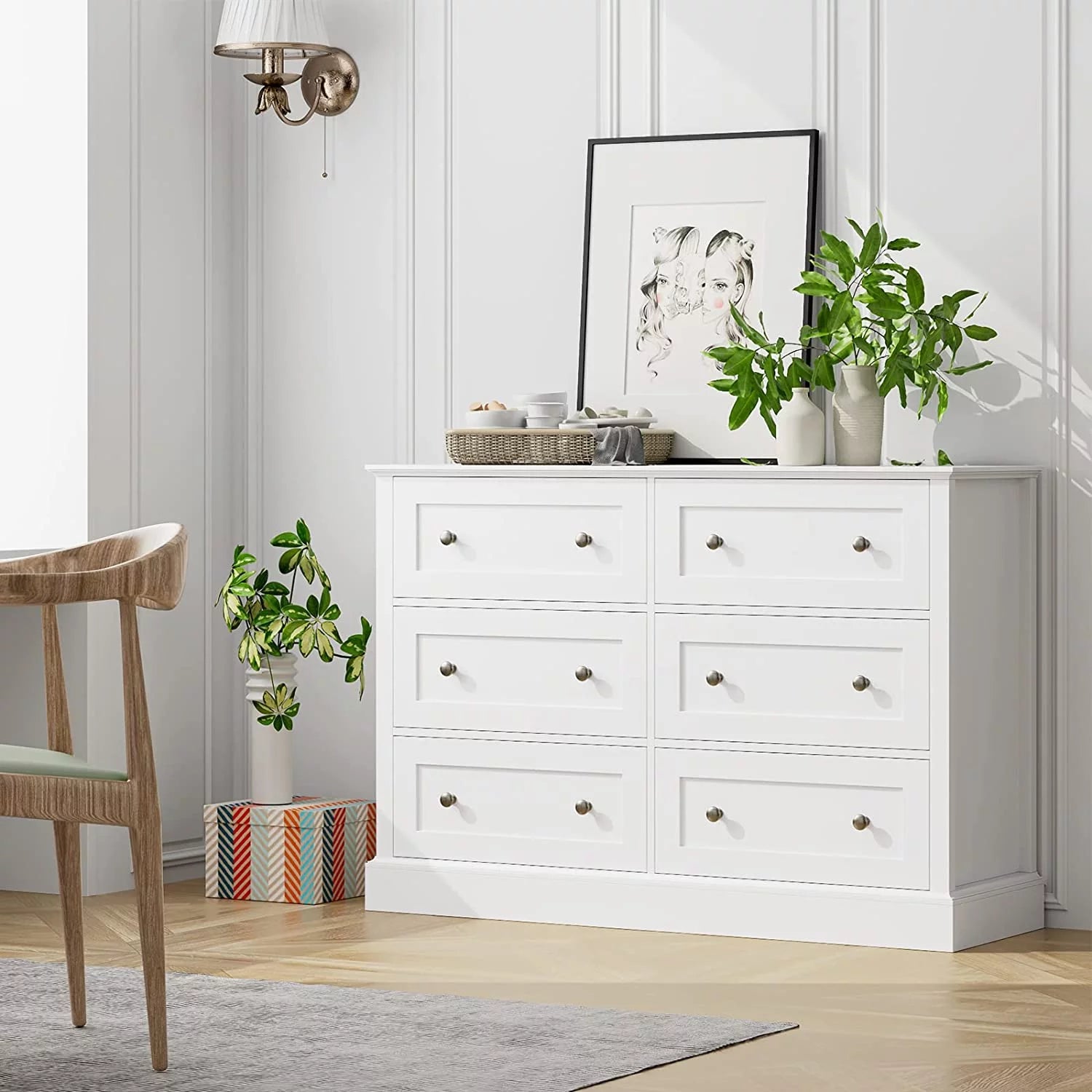 White 6 Drawer Double Dresser X7894