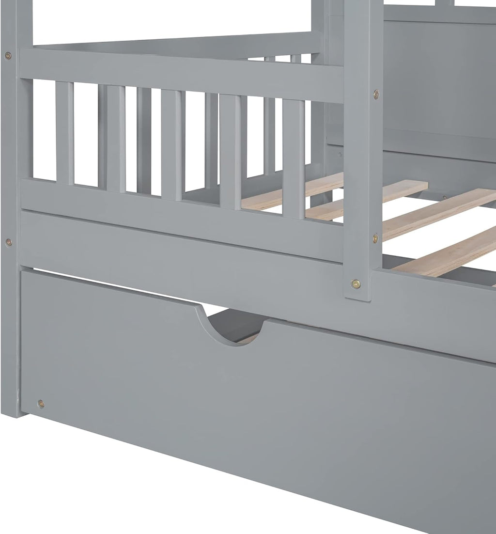 Gray Twin Size Wooden House Bed with Trundle F23323
