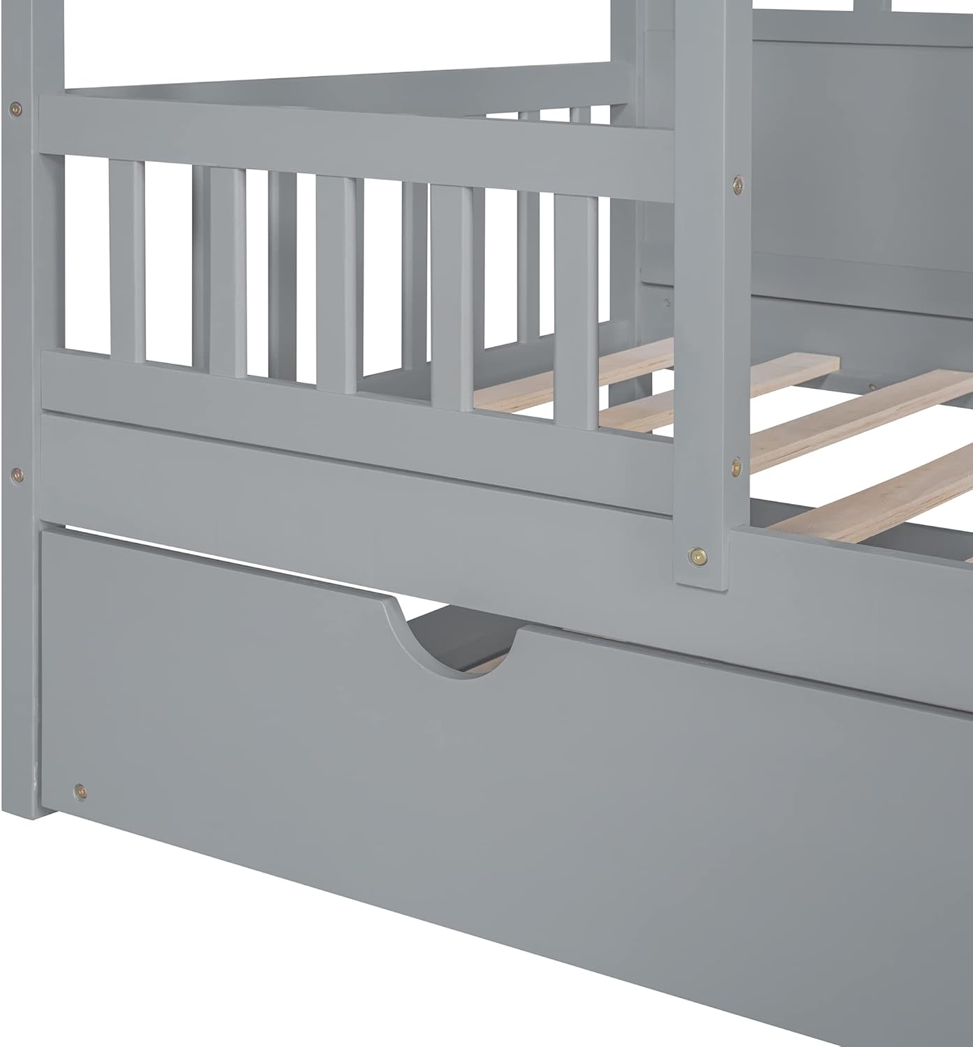 Gray Twin Size Wooden House Bed with Trundle F23323