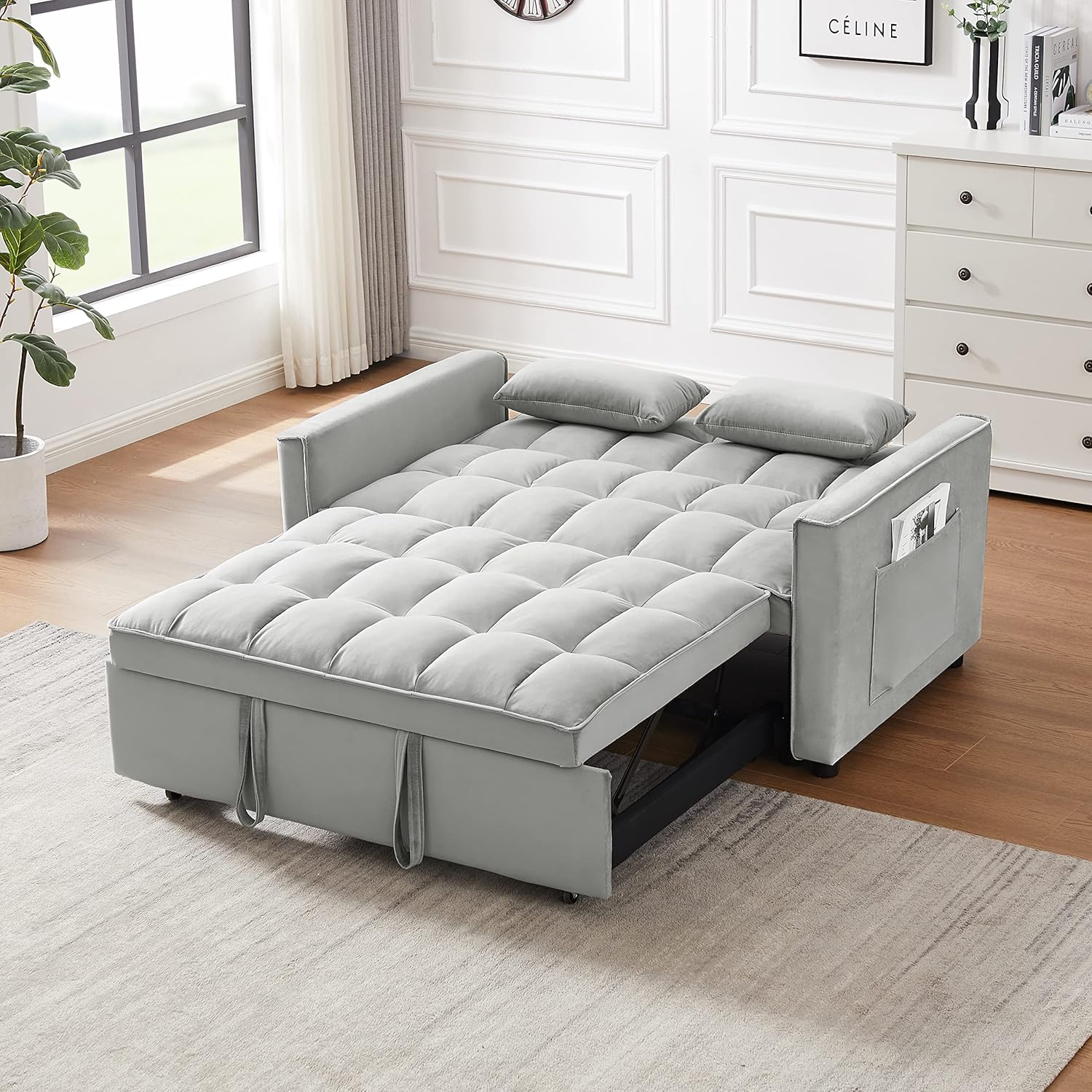 Gray Full Pull Out Sofa Bed with Pillows M9619