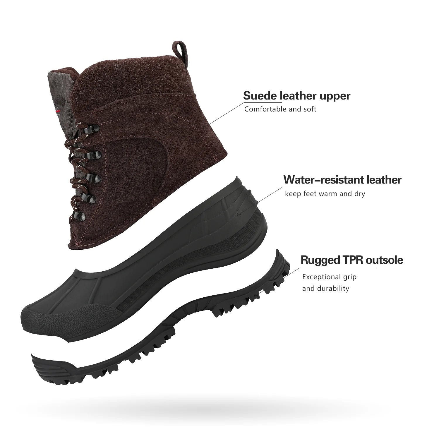 Brown Insulated Waterproof Snow Boots Work Boots X54578