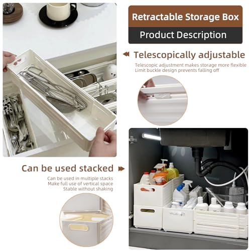 White 3PCS 3.84L Retractable Plastic Storage Bins with Handles R441652