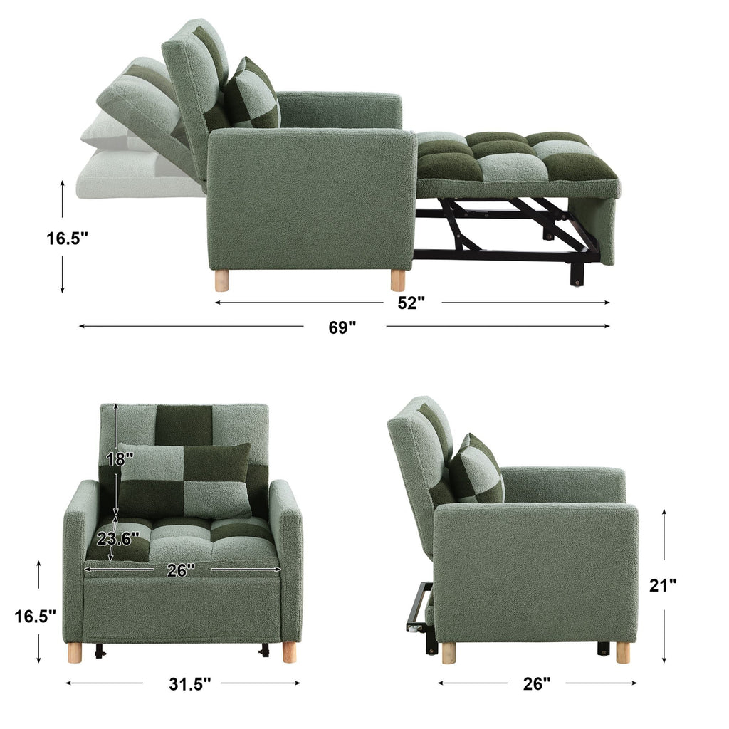 Convertible Sleeper Sofa Chair Bed with Pillow Teddy Fabric O687