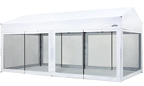 10 Foot by 20 Foot White Rectangular Pop Up Canopy with Removable Sidewalls and Wheeled Carry Bag Y190378