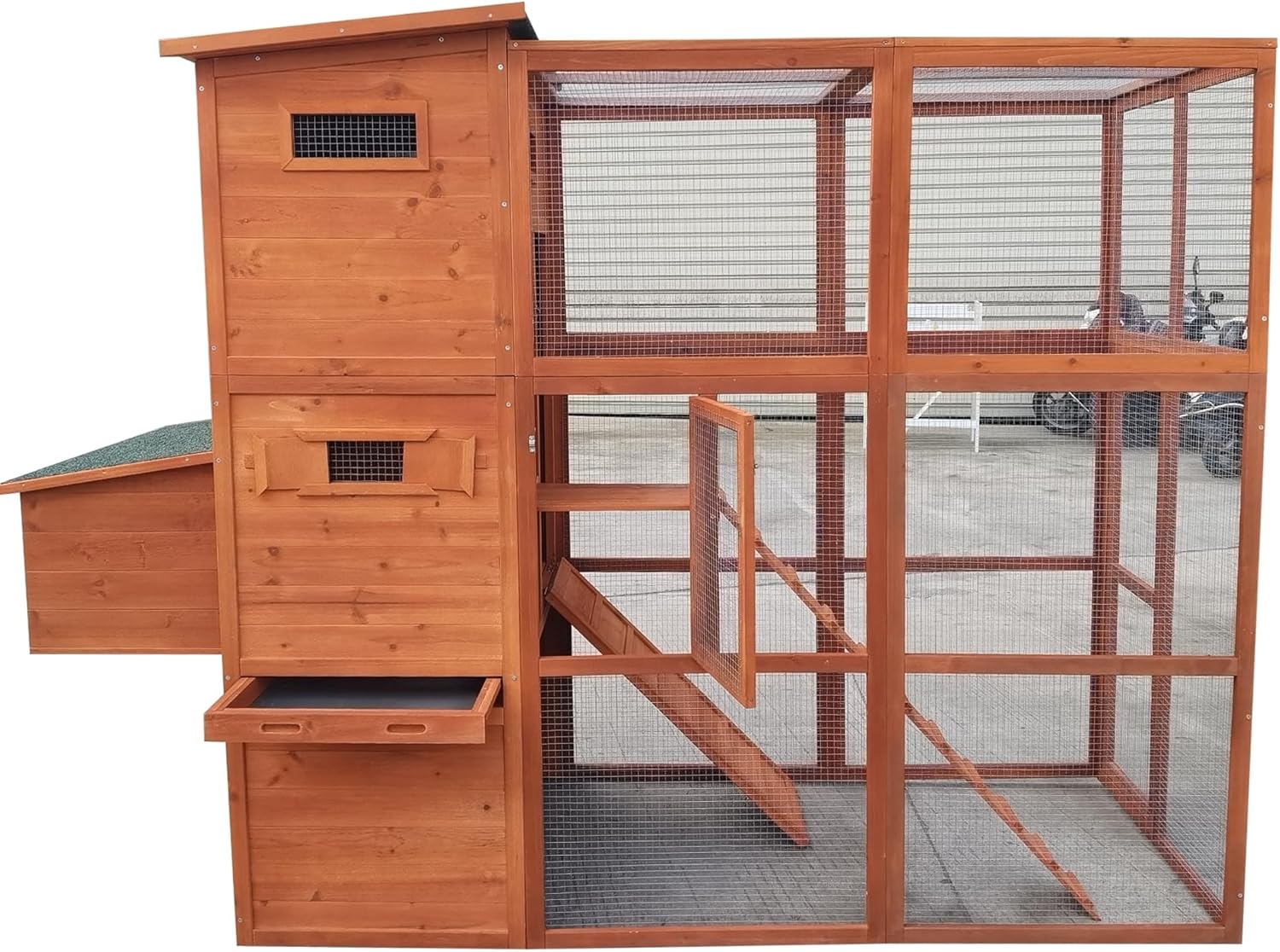 90.6" Wood Chicken Coop Hen House Nesting Box Run Cleaning Tray R509274