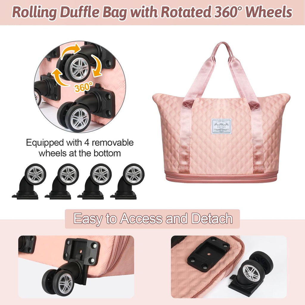 Pink Rolling Duffle Bag with Wheels and Handle Y9443