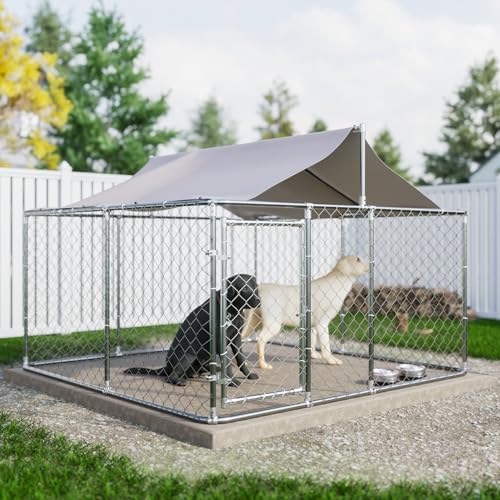 13.1x7.5x7.6 FT Outdoor Dog Kennel with Roof, Galvanized Steel Chain Link Enclosure V78239