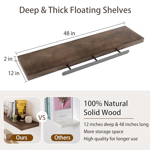 48 Inch Solid Wood Floating Shelves with Invisible Brackets F25508