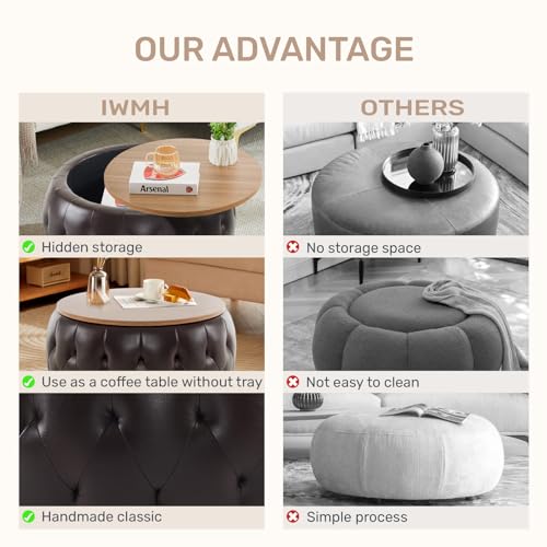 Velvet Round Storage Ottoman with Wooden Lid P118958