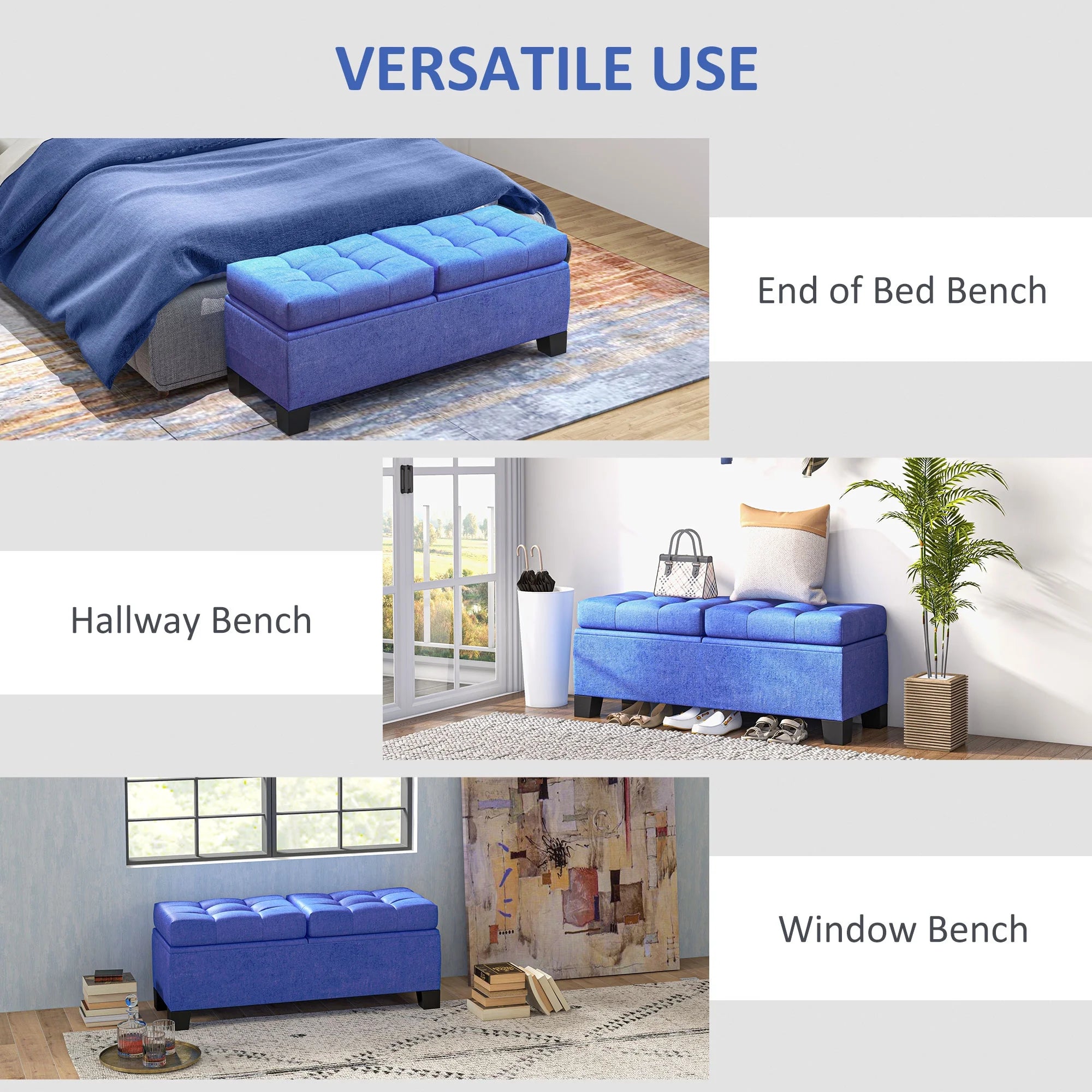 Blue Upholstered Bench with Steel Frame Q226