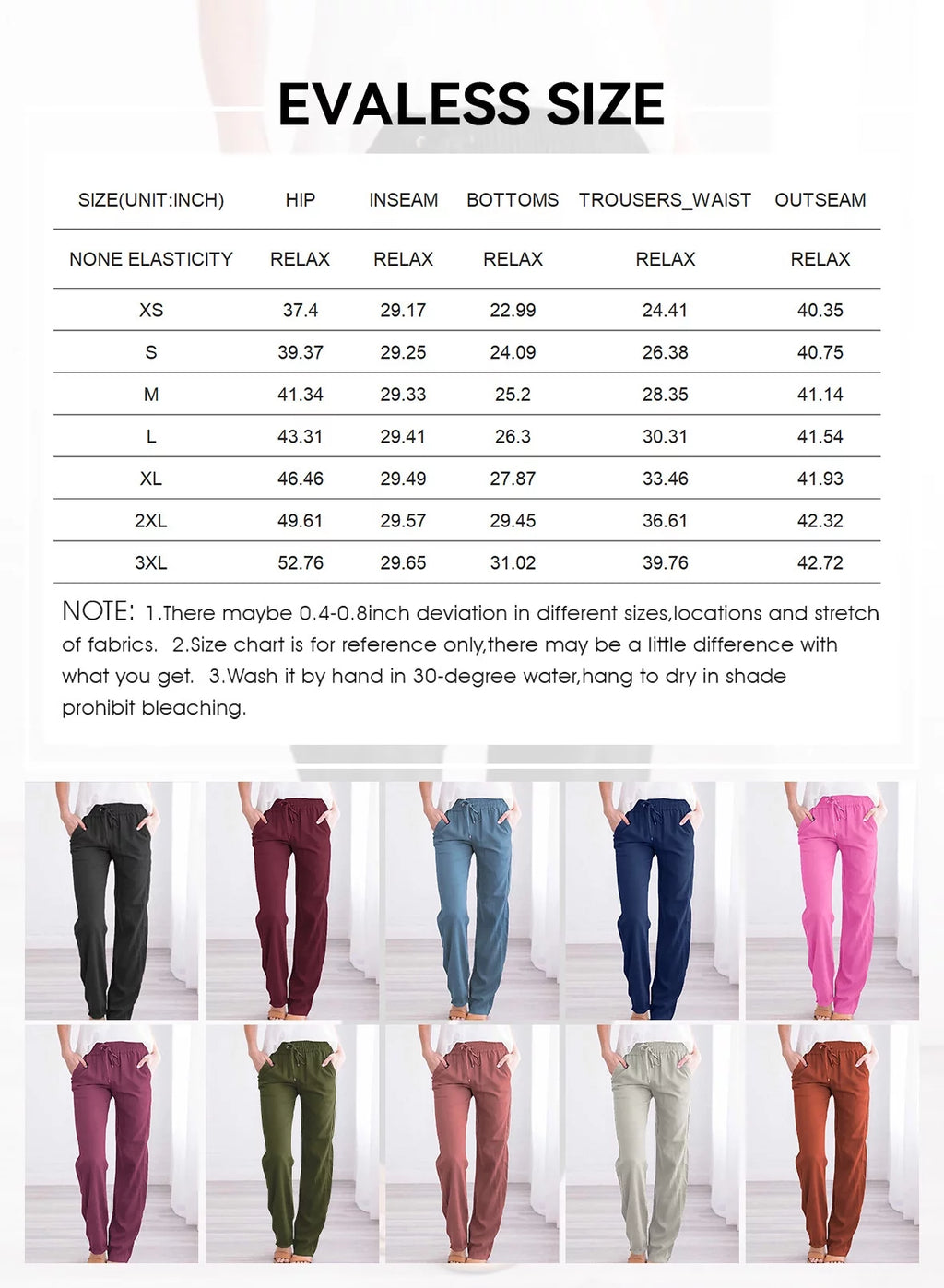 Black Linen Straight Leg Elastic Waist Pants with Pockets 2XL D299414